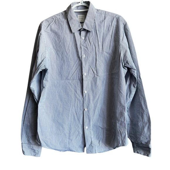 🌟2xHP Sandro Paris Classic Fit Dress Shirt | Navy Blue White Checkered |Size XL - Picture 1 of 9